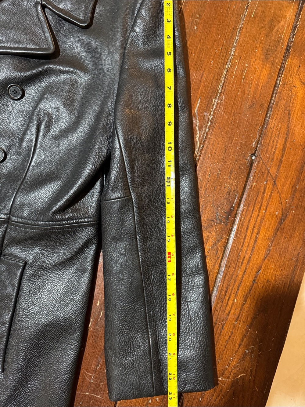 Jones New York Womens Leather Jacket Medium Black Double Breasted Peacoat - Picture 10 of 10